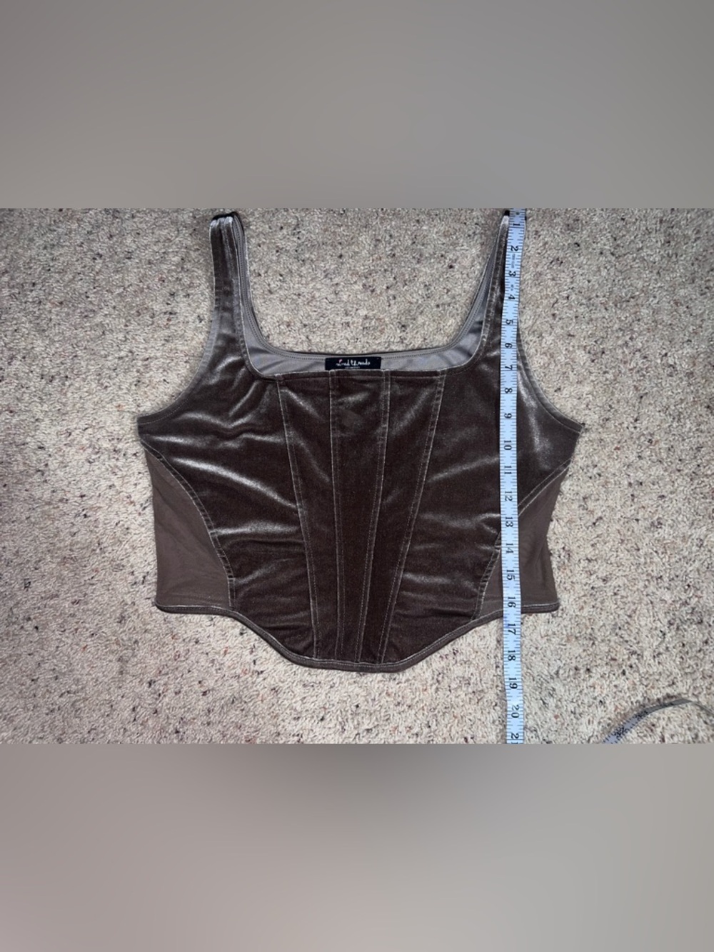 Brown Velvet Corset-Style Crop Top - Picture 4 of 5
